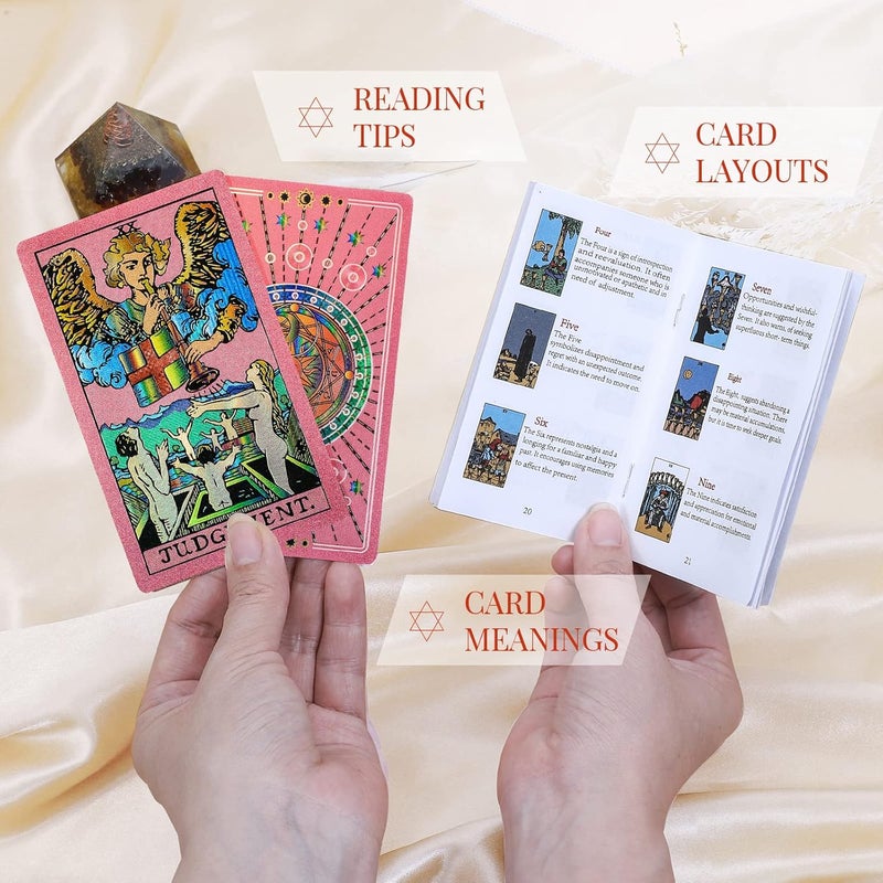 LYINGFISH Tarot Cards for Beginners Pink Tarot Cards with Guide Book Gold Foil with Meanings on Them 78 Classic Origina Waterproof Rider Waite Taro Deck Fortune Telling Game（Pink） - Image 5